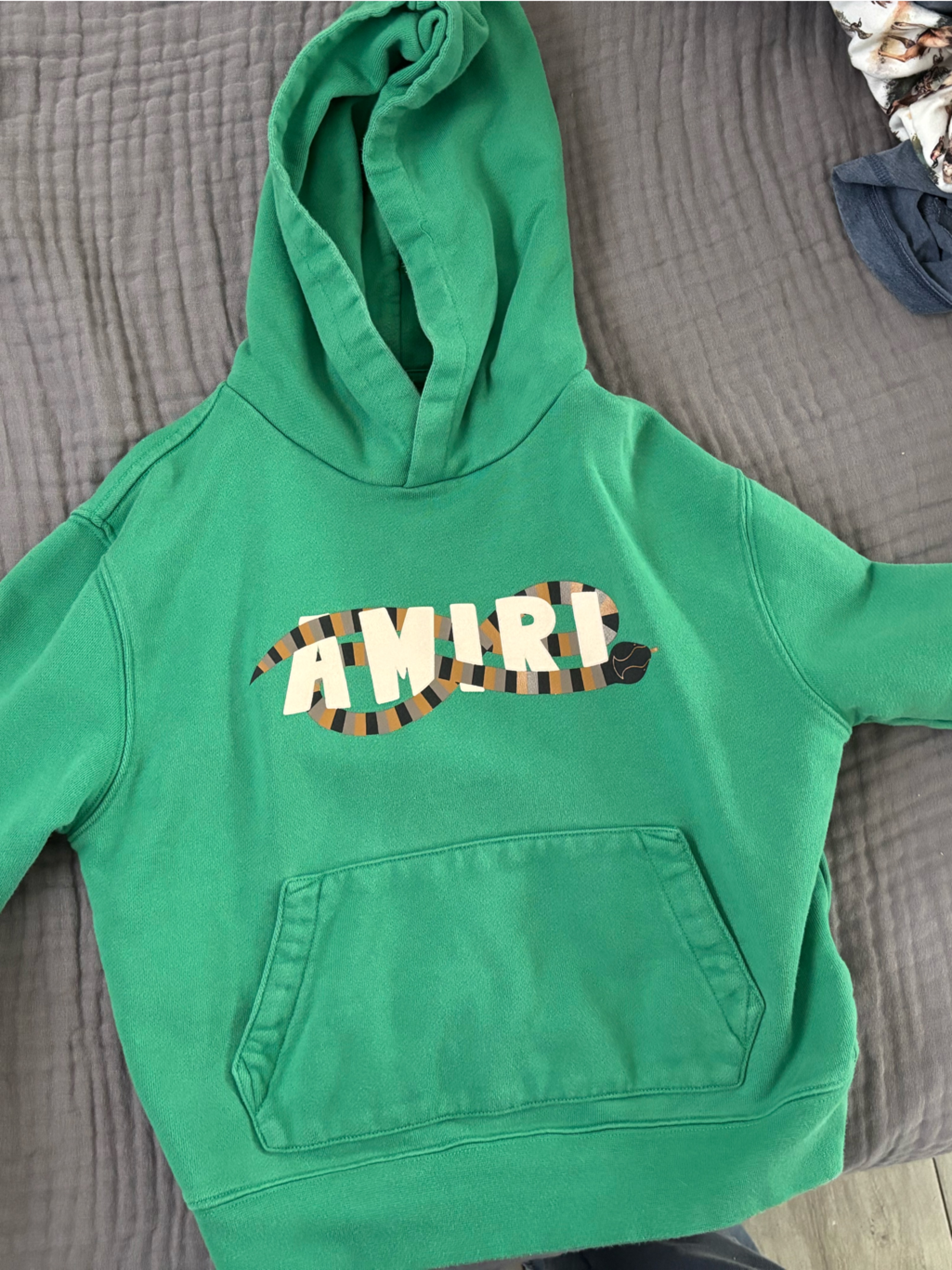 Amiri Green Hooded Sweatshirt With Striped Snake Logo Size 8 Boys